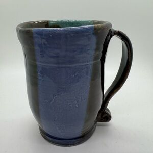 Handcrafted Studio Art Pottery Ceramic Mug in Blue, Green and Black